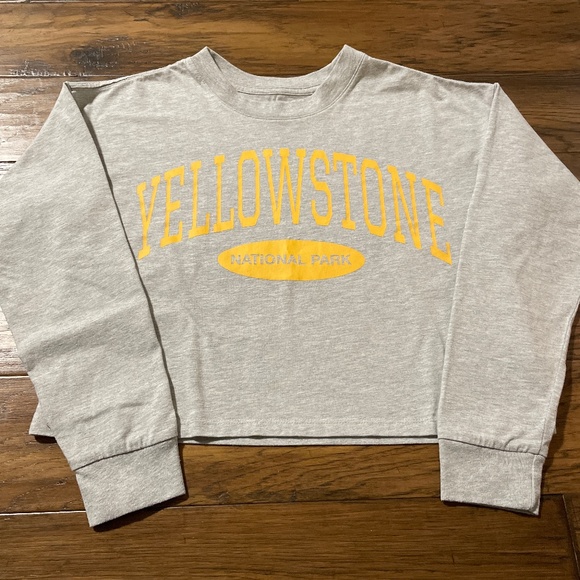 Gap Yellowstone National Park cropped long sleeve T shirt kids size XXL 18-20 - Picture 10 of 12
